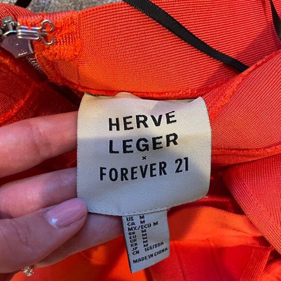 HERVE LEGER FOREVER 21 Bandage Orange Midi Dress with cutouts Sz Medium NWOT - Picture 4 of 5